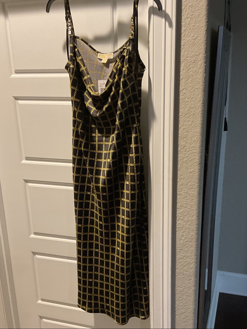 Michael Kors Black and Gold Slip Midi Dress